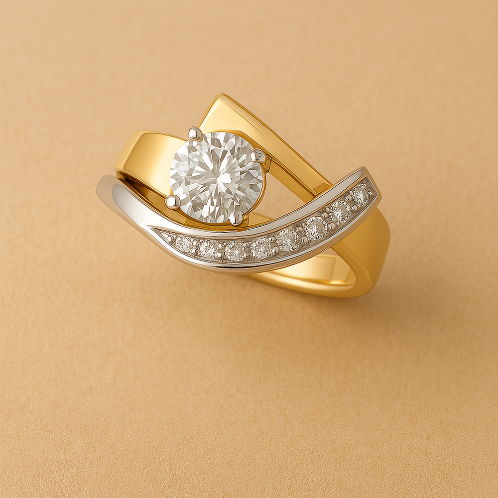 Anillo | Vintage Irregular de Oro y Plata con Circonia