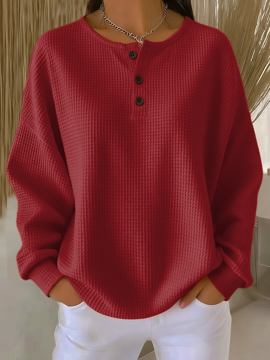 Nuria | Suéter Henley de Punto Waffle Acogedor
