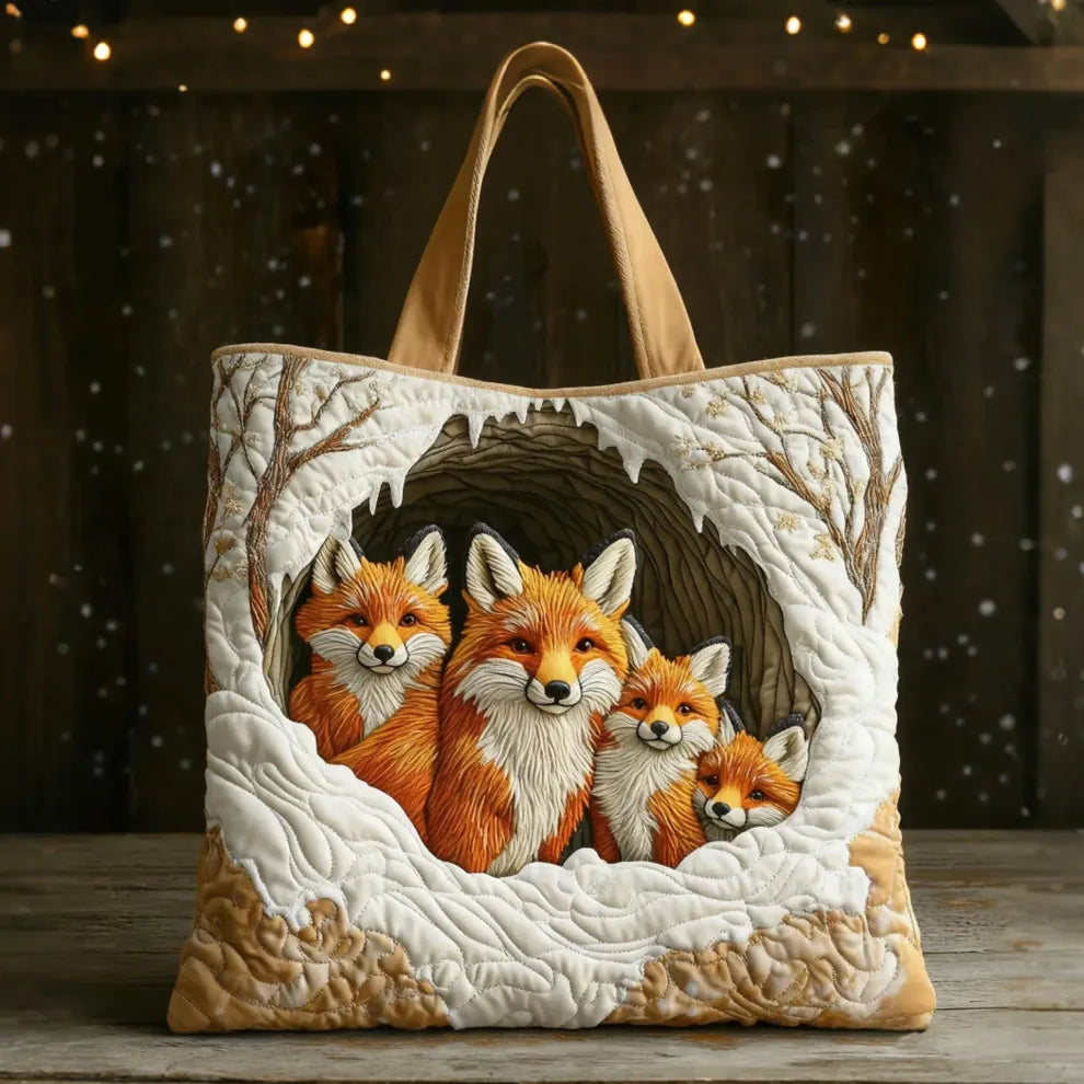 Familia de zorros acogedora | Bolso de hombro acolchado hecho a mano