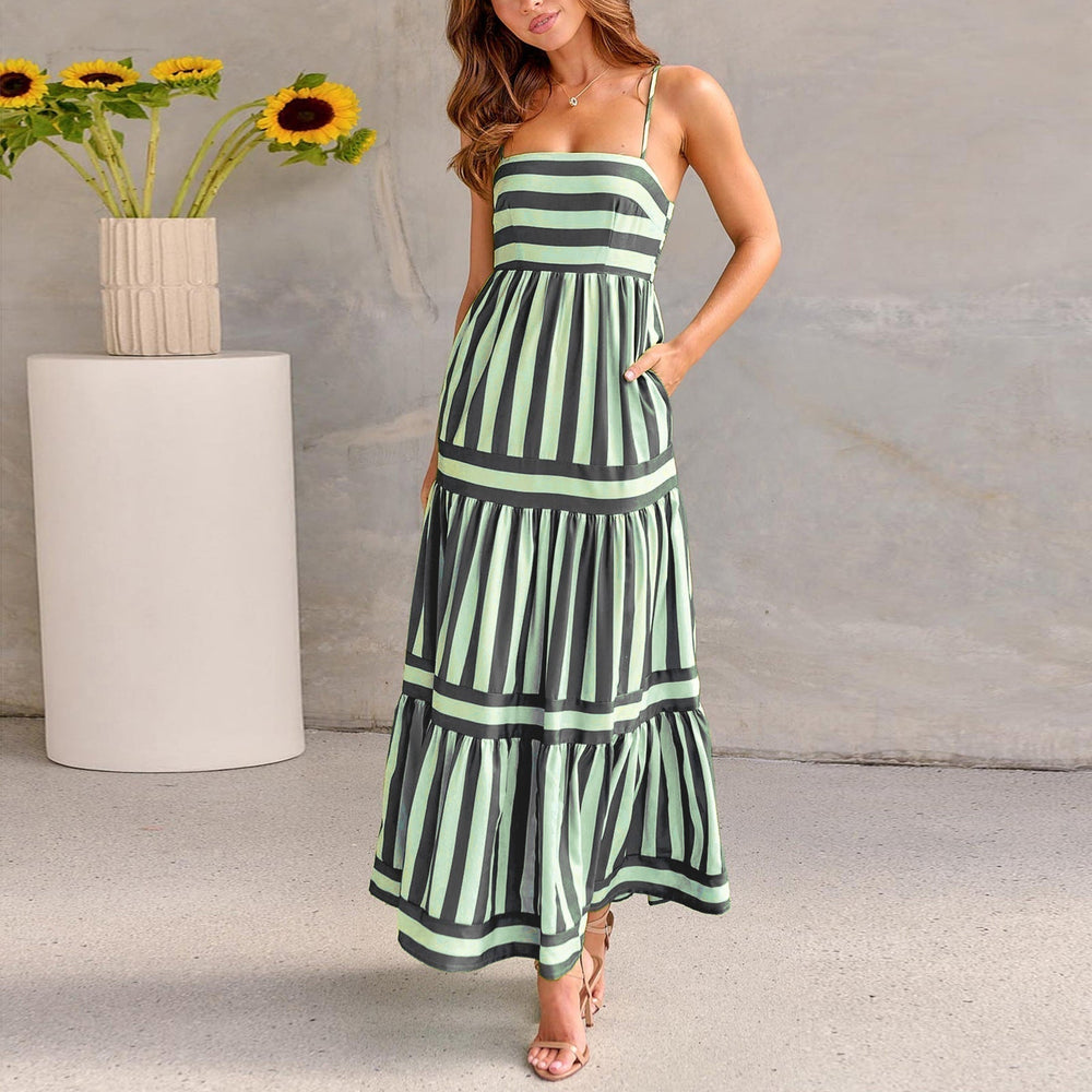 Marisol | Vestido Maxi a Rayas con Tirantes y Bolsillos
