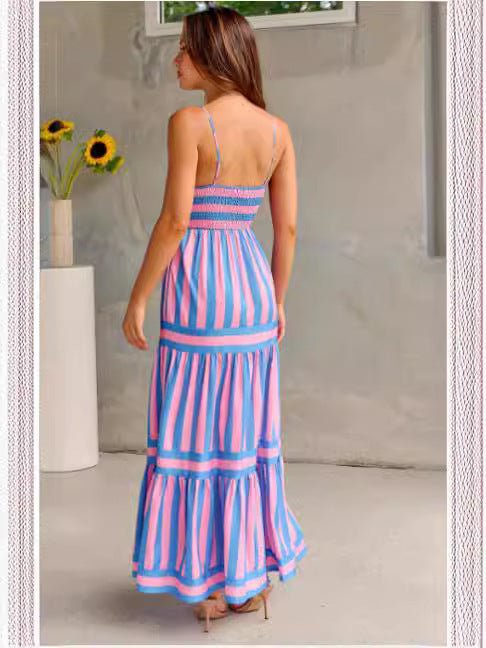 Marisol | Vestido Maxi a Rayas con Tirantes y Bolsillos