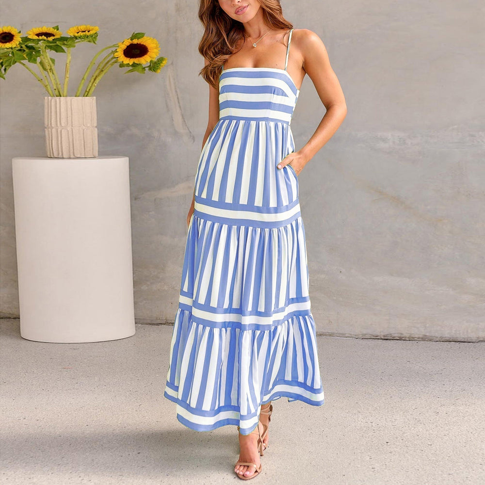 Marisol | Vestido Maxi a Rayas con Tirantes y Bolsillos