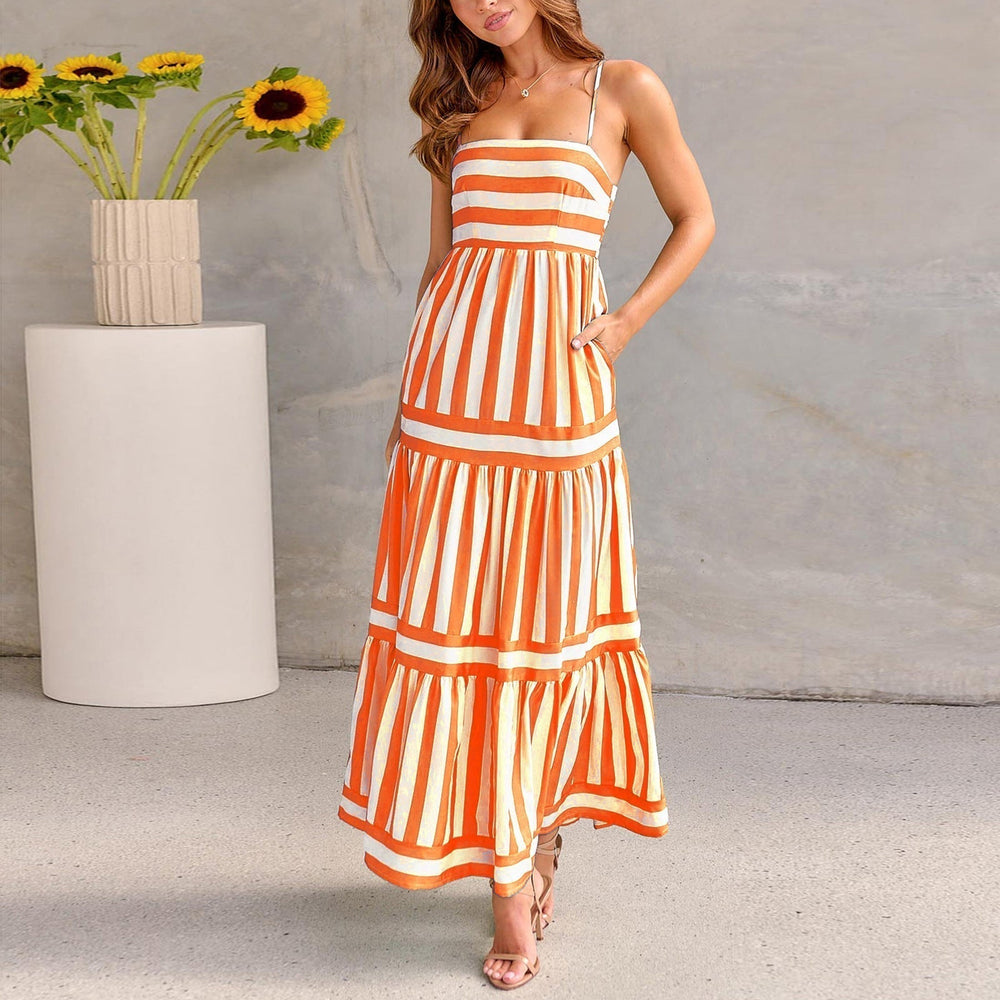Marisol | Vestido Maxi a Rayas con Tirantes y Bolsillos