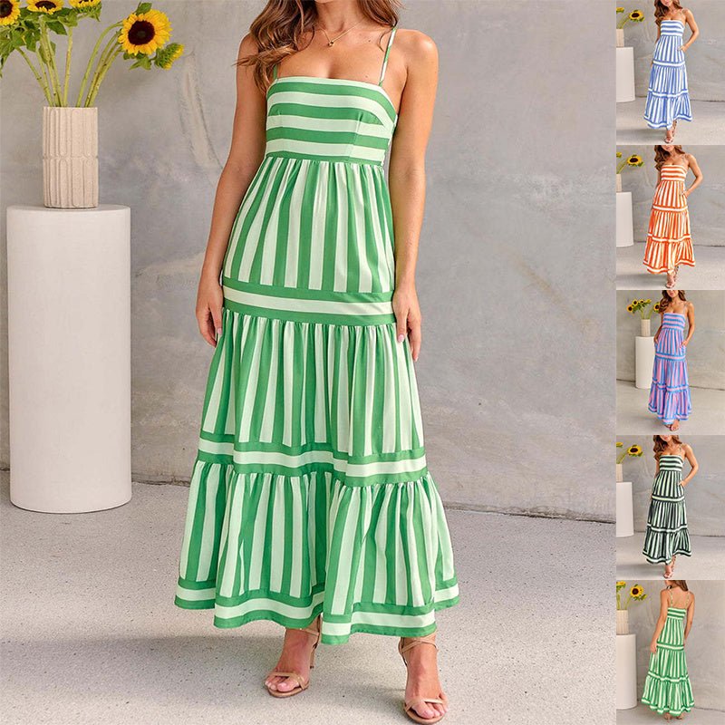 Marisol | Vestido Maxi a Rayas con Tirantes y Bolsillos