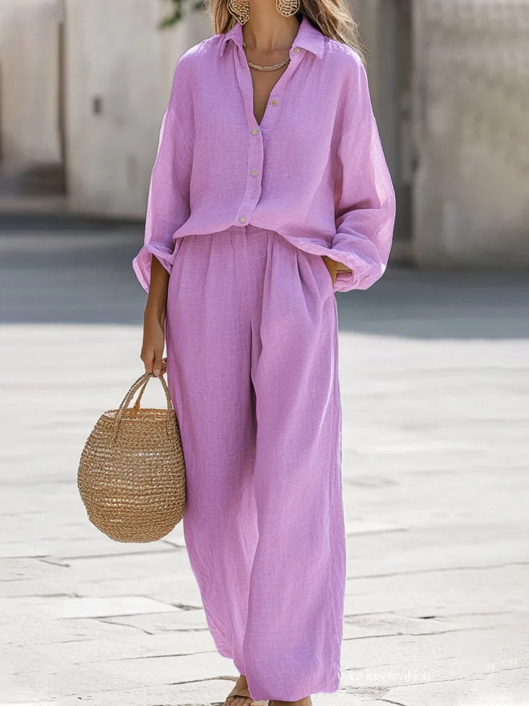 Giuseppe | Conjunto de verano elegante de algodón y lino para mujer