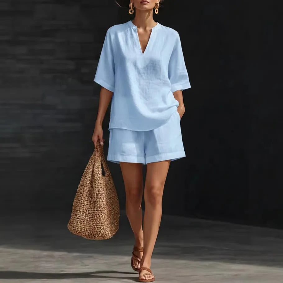 Liorna | Blusa de manga larga con cordón y shorts con volantes