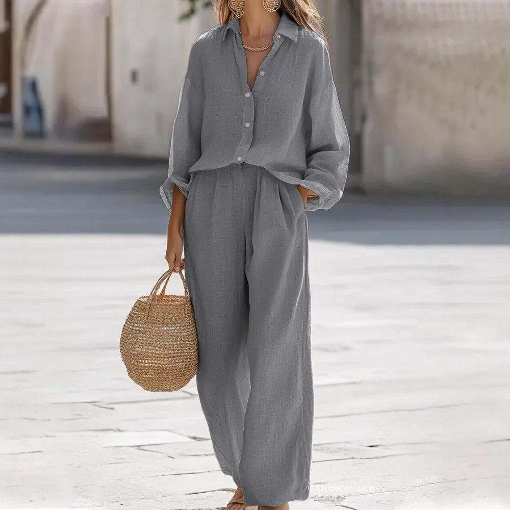 Giuseppe | Conjunto de verano elegante de algodón y lino para mujer