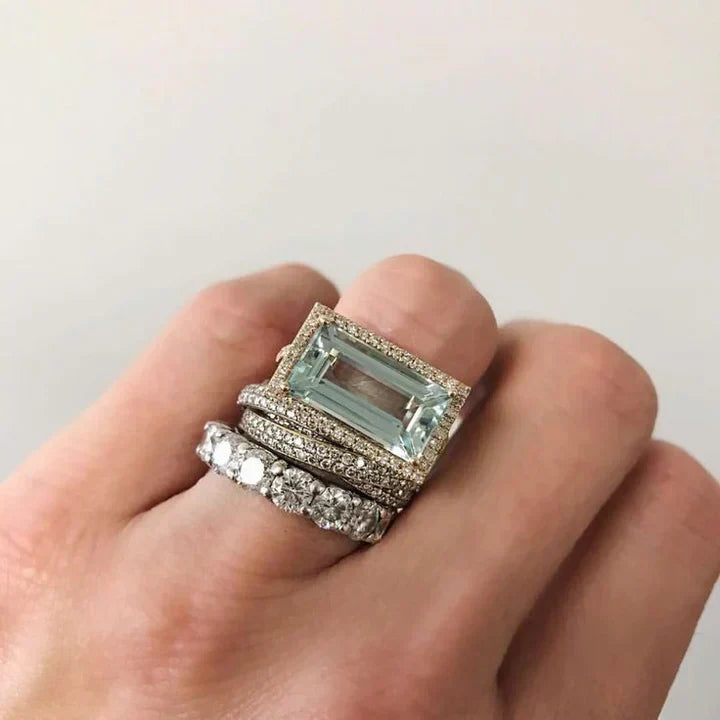 Conjunto | De Anillos Vintage de Plata con Vidrio Turquesa