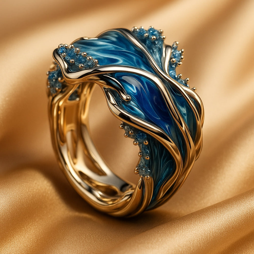 Anillo | Vintage dorado con olas del mar