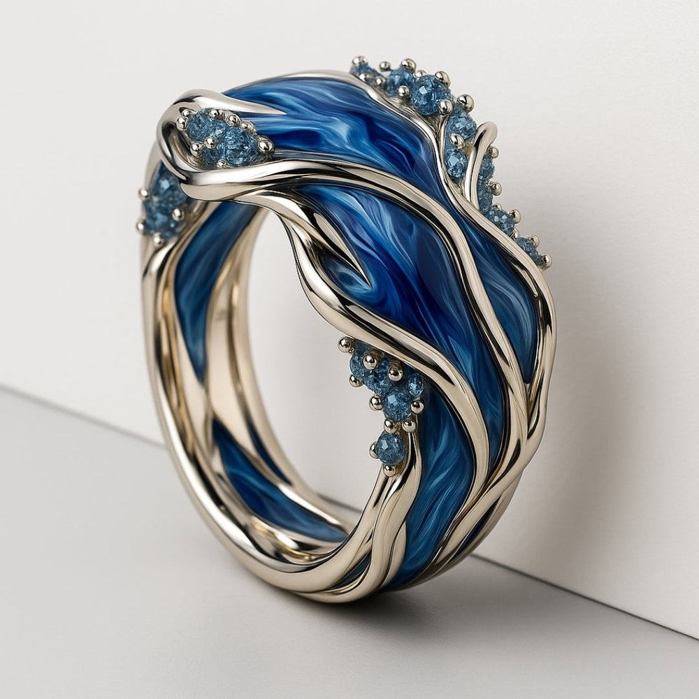 Anillo | Vintage dorado con olas del mar