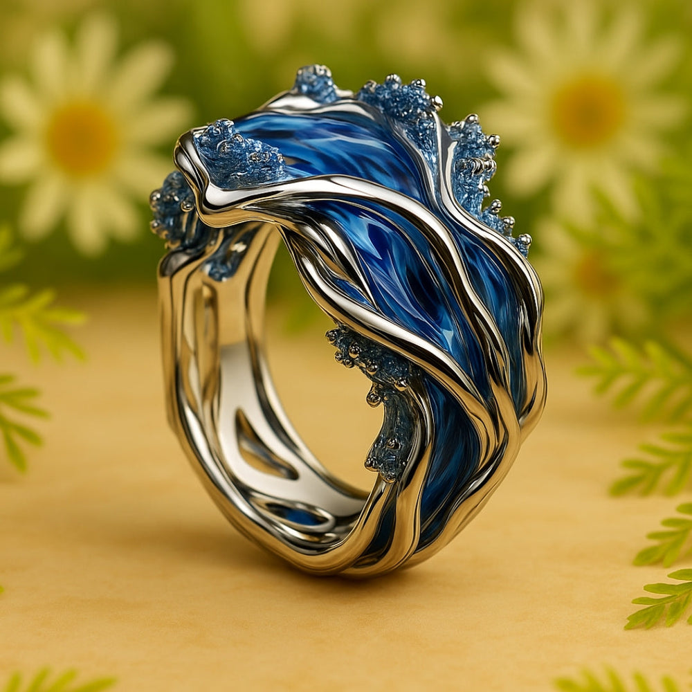 Anillo | Vintage dorado con olas del mar