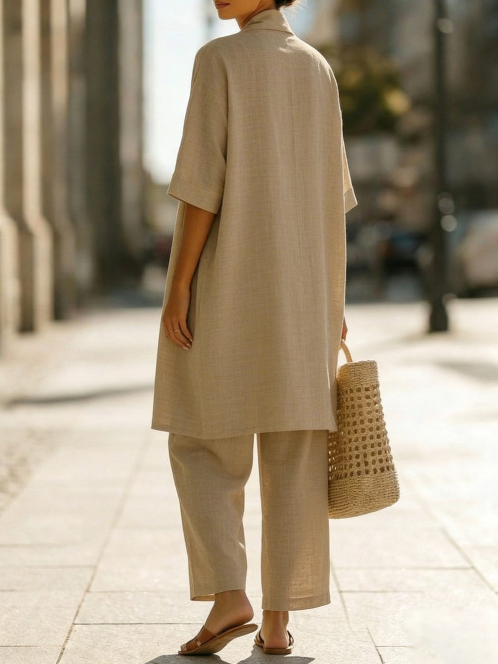 Elena | Conjunto minimalista completo de 3 piezas en algodón y lino