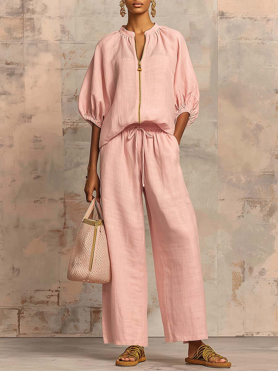 Léonie | Conjunto elegante de dos piezas de algodón y lino