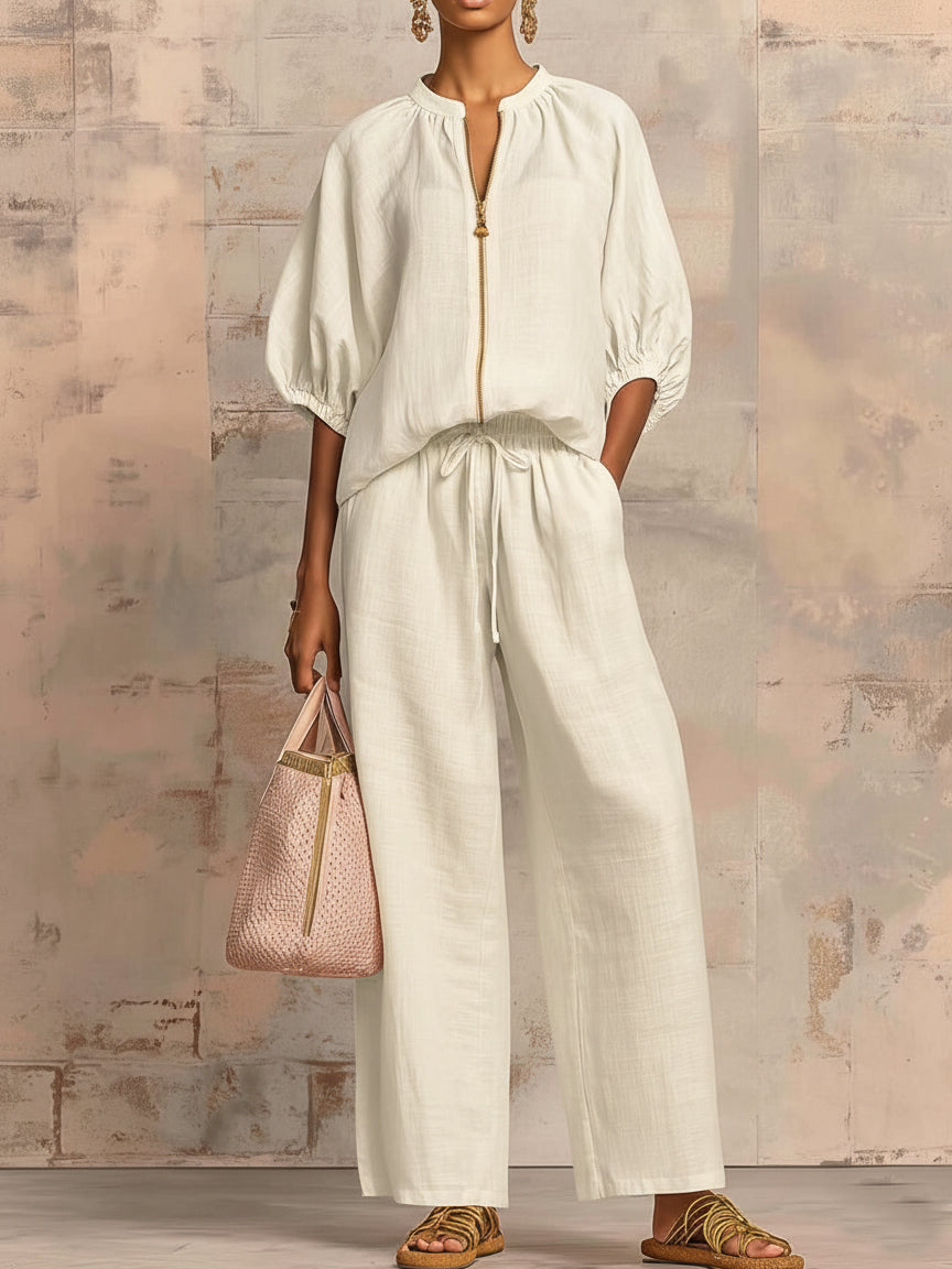 Léonie | Conjunto elegante de dos piezas de algodón y lino
