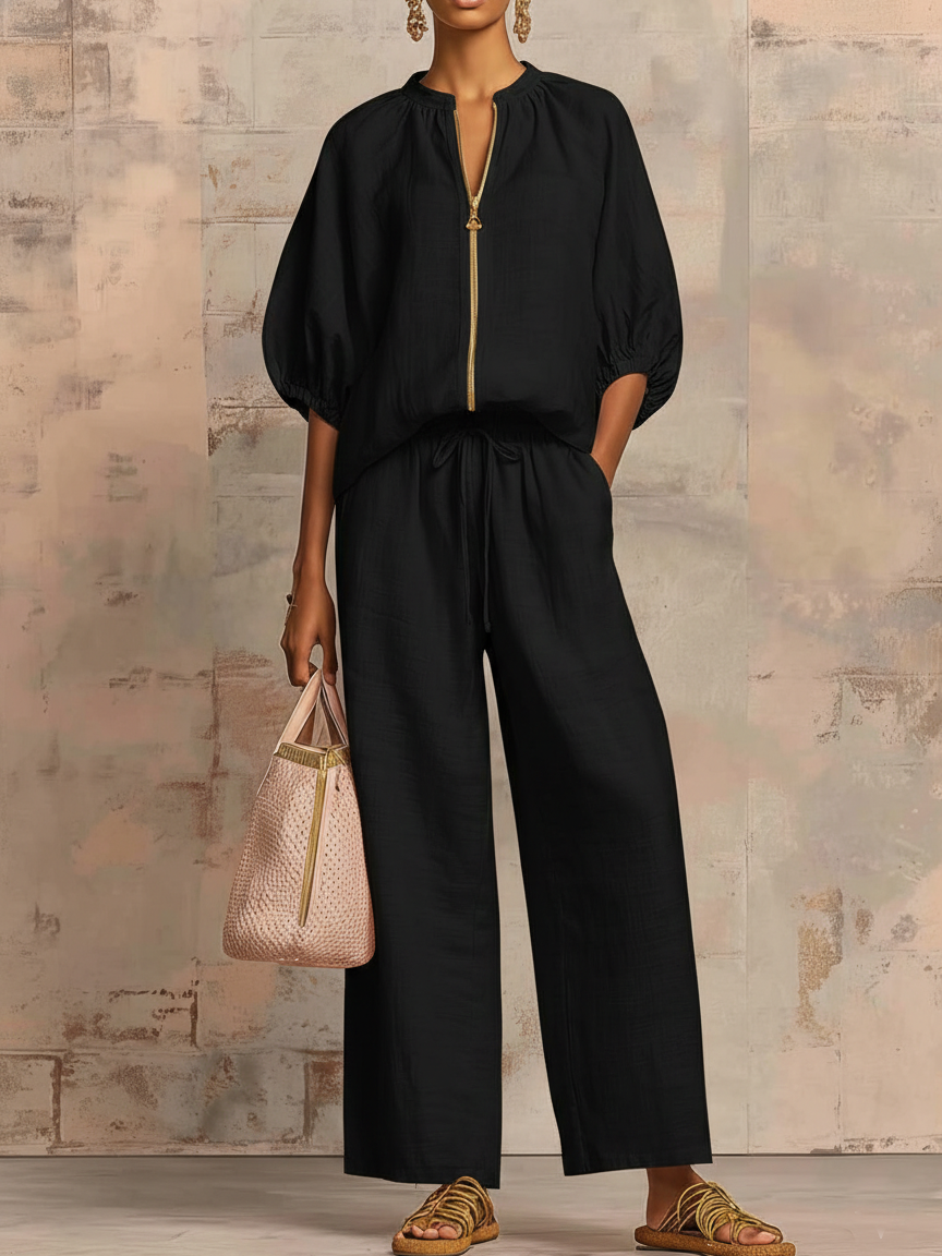 Léonie | Conjunto elegante de dos piezas de algodón y lino