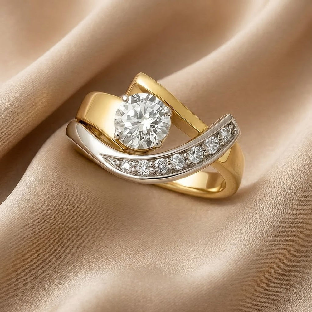 Anillo | Vintage Irregular de Oro y Plata con Circonia
