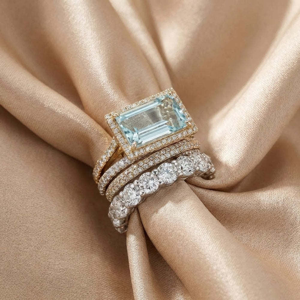 Conjunto | De Anillos Vintage de Plata con Vidrio Turquesa